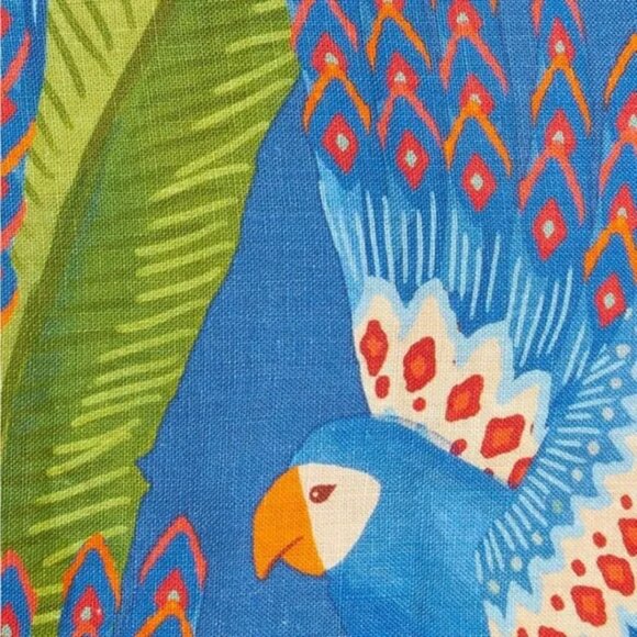 Farm Rio Blue Macaw Parrot Bird Square Neck Sleeveless Linen Mini Dress Sz M - Picture 5 of 8